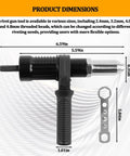 Dimensions of Electric Rivet Gun Adapter Kit For Drills With 4 Riveting Heads DIY Friendly Cordless Auto Riveter Attachment