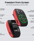 Clip-On MP3 Player With LED Light, showing controls and ports; Secure Clip Design for sports and outdoor workouts.