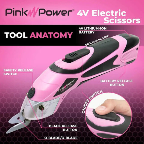 Cordless Electric Scissors For Crafts And Sewing Heavy Duty Fabric Cutter And Cardboard Box Cutter Rotary Shears For Scrapbooking And Carpet Projects Automatic Cutting Tool With Battery And Charger, pink 4V model