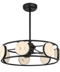 Matte Black Jewelry Inspired Chandelier Ceiling Fan With Integrated Led Lighting And Remote Featuring Faux Alabaster Accents.