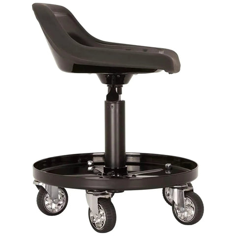 Rolling Shop Stool On Wheels For Mechanics With An Ergonomic Padded Seat And Built In Tool Tray Heavy Duty 300 Lb Capacity Easy Glide Rollers