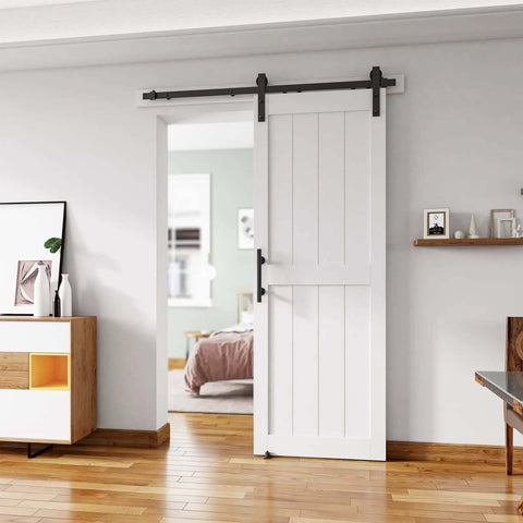 Sliding Barn Door 30x84 Inch With Five Foot Hardware Kit And Handle Floor Guides Pre Drilled Holes Easy Assembly Installation Manual