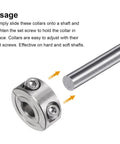Two Piece Clamp On Shaft Collar For One Quarter Inch Shaft, Eleven Sixteenth Inch Outside Diameter, Five Sixteenth Inch Width, 304 Stainless Steel Axle Collar Clamp, Set Screw Style, Holds Tight, Durable Anti Corrosion Positioner Stop Spacer, on 1/4 inch shaft
