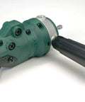 Side view of Snapper Shear Drill Attachment for sheet metal cutting, cuts up to 18 gauge galvanized steel, aluminum, and copper.