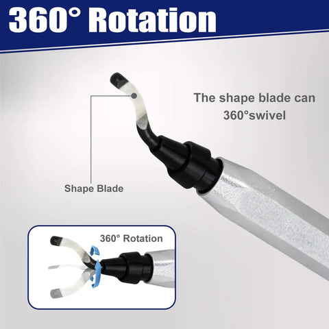 Kick Some Major Butt With This Sweet 3D Printing Deburring Tool Kit Featuring 11 HSS Swivel Blades For Removing Rough Edges On Metal Resin Copper PVC Plastic And Aluminum Fast And Easy. Close-up of 360° rotating blade on the deburring tool.