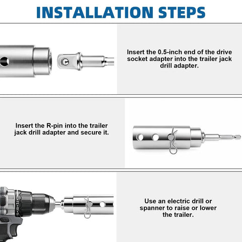 Installation guide for Beefed Up Stainless Steel Trailer Jack Drill Adapter Kit With One Inch Drive Shaft And One Half Inch Socket