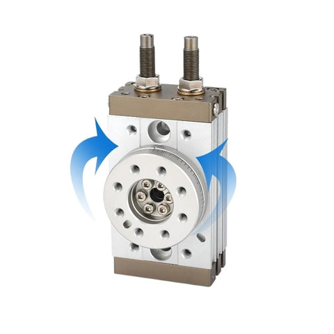 Front view of rotary pneumatic air cylinder rack-and-gear actuator MSQB-L2, silver with bronze ends