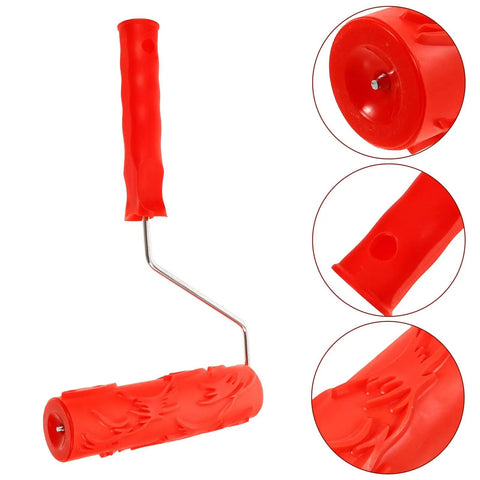 Heavy Duty Textured Rubber Paint Roller For Decorative Accent Walls DIY Hella Smooth Embossing Designs With Comfortable Grip Handle, red.