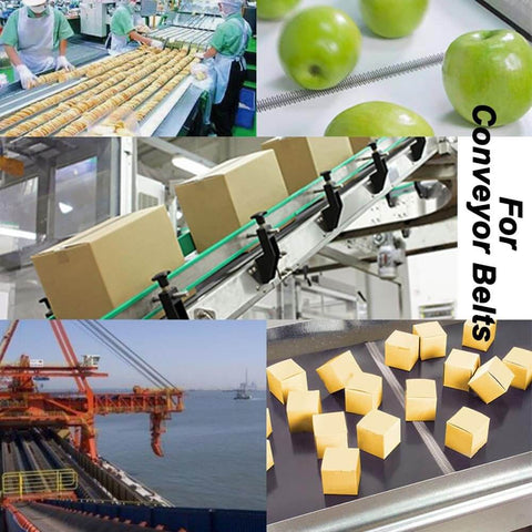 Packaging boxes and food items on conveyor belts in industrial setting.