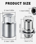 Heavy Duty M12x1.5 Wheel Lock Nuts Key Set For Toyota Rides Chrome Steel showing product dimensions for accurate fit and installation.