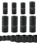 8-Piece Tap Socket Wrench Set For Fractional, NPT And Metric Taps Up To 12mm, Pro Grade MCTI Ready, Heavy Duty Black Finish