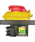 Side view of Emergency Stop Pushbutton Switch For Lathes And Table Saws 120V 4 Pins Electromagnetic Switch With Waterproof Cover