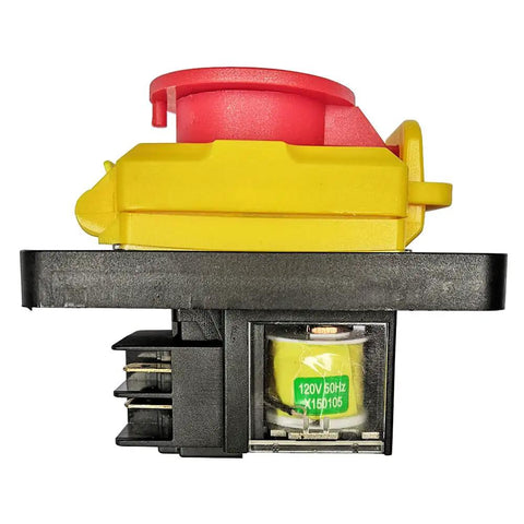 Side view of Emergency Stop Pushbutton Switch For Lathes And Table Saws 120V 4 Pins Electromagnetic Switch With Waterproof Cover