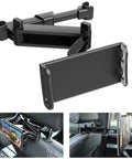 Heavy Duty Car Headrest Tablet Mount For Tesla Cybertruck Featuring Adjustable Steel Bracket holding a tablet on car seat.