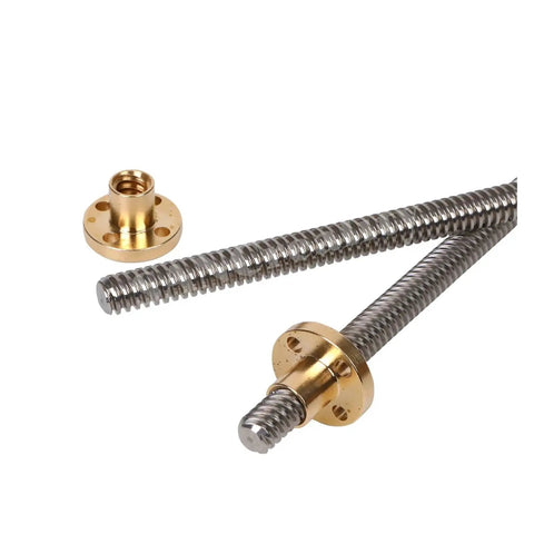 Heavy Duty T8 Trapezoidal Lead Screw Set With Premium Copper Nut For 3D Printers, 750 mm shaft and bronze slide block.