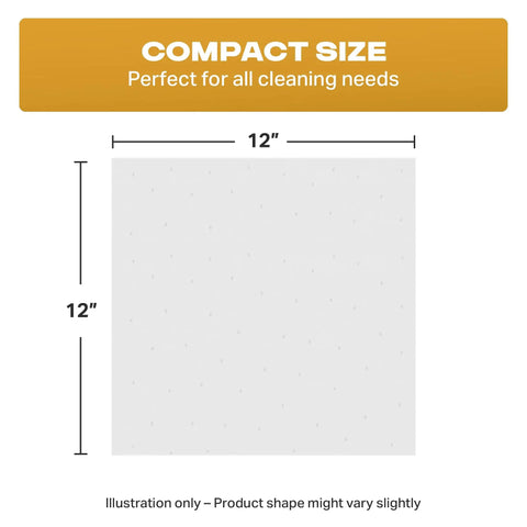 White Terry Cloth Cleaning Rags 12x12 Inches, 5 Lb Bulk Box, illustration showing compact 12x12 inch size with labeled dimensions.