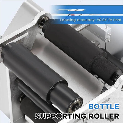 Close-up of supporting roller on Semi Automatic Round Bottle Labeler With Built In Date Printer for precise labeling on cans and plastic bottles.