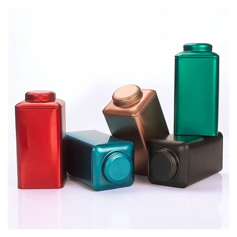 The Real Deal Airtight Iron Tea Tins With Tight Seal Keep Your Loose Leaf Coffee Beans And Spices Fresh All Week Long Set Of Two black and colorful metal jars