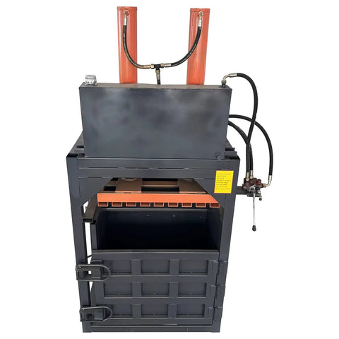Top Shelf 40 Ton Vertical Hydraulic Baler Dual Cylinder Waste Paper Compactor Heavy Duty Industrial Baling Press view from above, showing dual cylinders and compacting chamber.