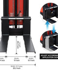 Fworkleft Semi Electric Pallet Stacker With 3300 Lb Capacity And Lithium Battery Powered Walkie Design featuring adjustable fork measurements.