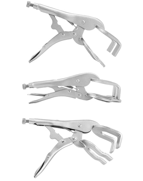 Beefy 9 Inch Locking Pliers Set For Welding And Metalwork 4 Pack Quick Lock Release Clamps side view showing grip adjustments.