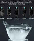 Storm Glass Weather Forecaster Water Drop Predictor Drop Shaped Glass Barometer with crystal formations, black background.
