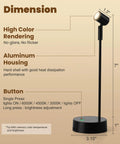 Lit Wireless Battery Operated Picture Light With 3 Color LED, dimmable, aluminum housing, dimensions shown, remote control