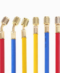 ANTFEES six hoses color-coded red, blue, and yellow with knurled brass fittings for HVAC refrigerant charging