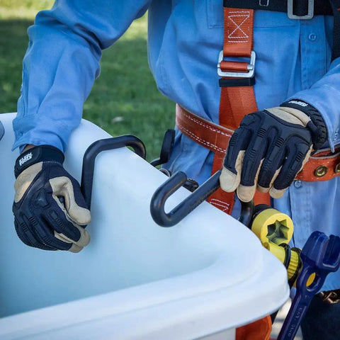 Worker installing Heavy Duty Aerial Basket Hook Replacement 5144H For Bucket Trucks All Weather Nylon 66 Polymer Durable Pro Grade Tool