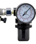Handy Mini Hvlp Gravity Feed Spray Paint Gun With Zero Point Eight Mm Needle Tip And Sixteen Ounce Mixing Cup pressure gauge for accurate psi readings.