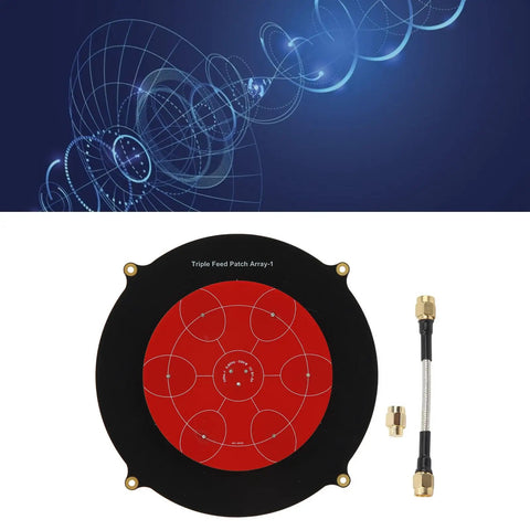 Long Range 5.8GHz Triple Feed Patch Antenna With High Gain For RC Drones FPV showing circularly polarized design and red details