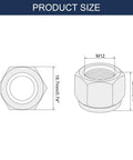 Heavy Duty M12 X 1.5 Nylon Insert Hex Lock Nuts 5 Pack 304 Stainless Steel Self Locking Fasteners With Blue Nylon Ring dimensions on a technical diagram.