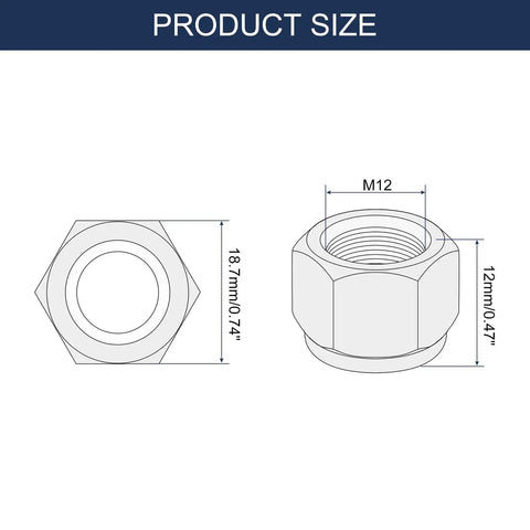 Heavy Duty M12 X 1.5 Nylon Insert Hex Lock Nuts 5 Pack 304 Stainless Steel Self Locking Fasteners With Blue Nylon Ring dimensions on a technical diagram.