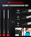 17 In 1 Gamebit And Tri Wing Screwdriver Repair Kit showing PH00, 2.0Y, and Y00 screwdrivers, details of tips and usage.
