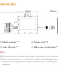 Delivery list diagram for Solar Grid Tie Micro Inverter 800W SMI800W Smart MPPT With App Real Time Monitoring