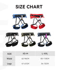 Heavy Duty Rock Climbing Harness For Men And Women Adjustable Roof And Indoor Rappelling Rig size chart with color options