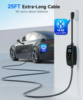 Heavy Duty Level 2 Ev Charger For Tesla With Nacs Cord And Nema 14-50 Plug At Forty Amps Delivers Fast Nine Point Six Kilowatts showing a car charging.