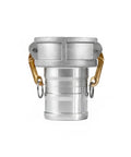Heavy Duty Six Inch Female Cam Lock Coupling Machined From Rugged Aluminum Alloy With Quick Release Design, front view.