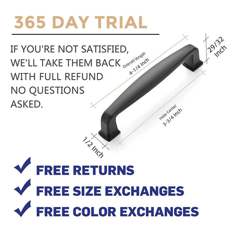 20 Pack Solid Matte Black Cabinet Pulls For Kitchen Cabinets And Drawers Center To Center 3-3/4 Inch with 365 Day Trial info