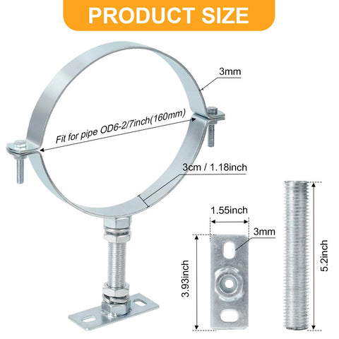 Two Pack 6 Inch Built Tough Heavy Duty Galvanized Split Ring Pipe Hanger dimensions and components for walls and ceilings.