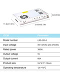 Industrial Switching Power Supply 5V 60A 300W UL Certified showing size dimensions and technical specifications.