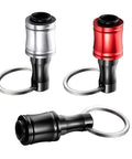 Three Six Piece Keychain Extension Bar Aluminum Alloy Heavy Duty Screwdriver Bits Holder Set in silver, red, and black.