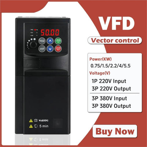 Powerful 1.5 To 7.5 kW 380V VFD Frequency Converter Inverter For 3 Phase Motors Speed Control With 50 To 400 Hz Range, Industrial Grade Variable Frequency Drive For Smooth Start And Precise Motion, black VFD front view