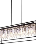 Four-Light Black Farmhouse Rectangular Chandelier For Kitchen Island And Dining Room, K9 Crystal Accents