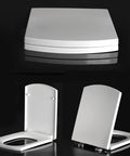 Freakin Smooth Soft Close Square Toilet Seat With Instant Quick Release Toss Design Thickened Polymer Build, top and side views.