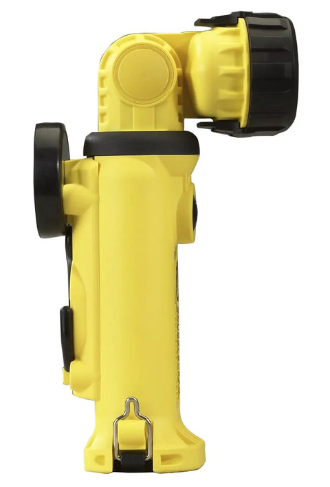 Side view of Knucklehead Work Light With AC DC Charger Yellow 200 Lumens Rechargeable Handheld Utility Lamp, showing 210° head