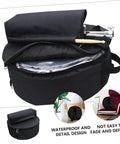 Tour Ready Waterproof Drum Backpack And Oxford Cloth Gig Bag With Padded Adjustable Straps shown unzipped with drumsticks inside.
