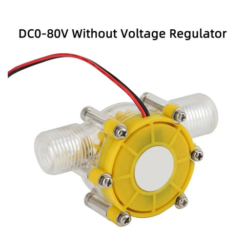 Go To Micro Hydroelectric Power Generator For Off Grid Projects Portable Water Flow Device 0-80V Output Works With 5V And 12V Systems Water Turbine Pump For Energy Harvesting Durable Yellow, side view without voltage regulator