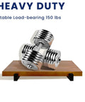 Six Pack Heavy Duty Shelf Brackets 5mm Thick 6 Inch holding weights, black iron finish, industrial steel shelf supports.