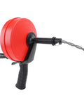 Heavy Duty Manual Drain Auger Snake For Kitchen And Bathroom Plumbing Super Tough Seven Point Five Meter Manganese Steel Cable tool in red and black.